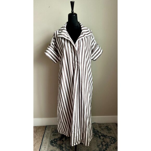 BANANA REPUBLIC Women's Rhyah Poplin Maxi Striped Roll Sleeve Dress Size XL/XXL - Picture 3 of 11